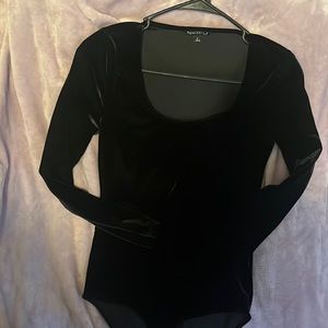Black velvet long sleeve bodysuit